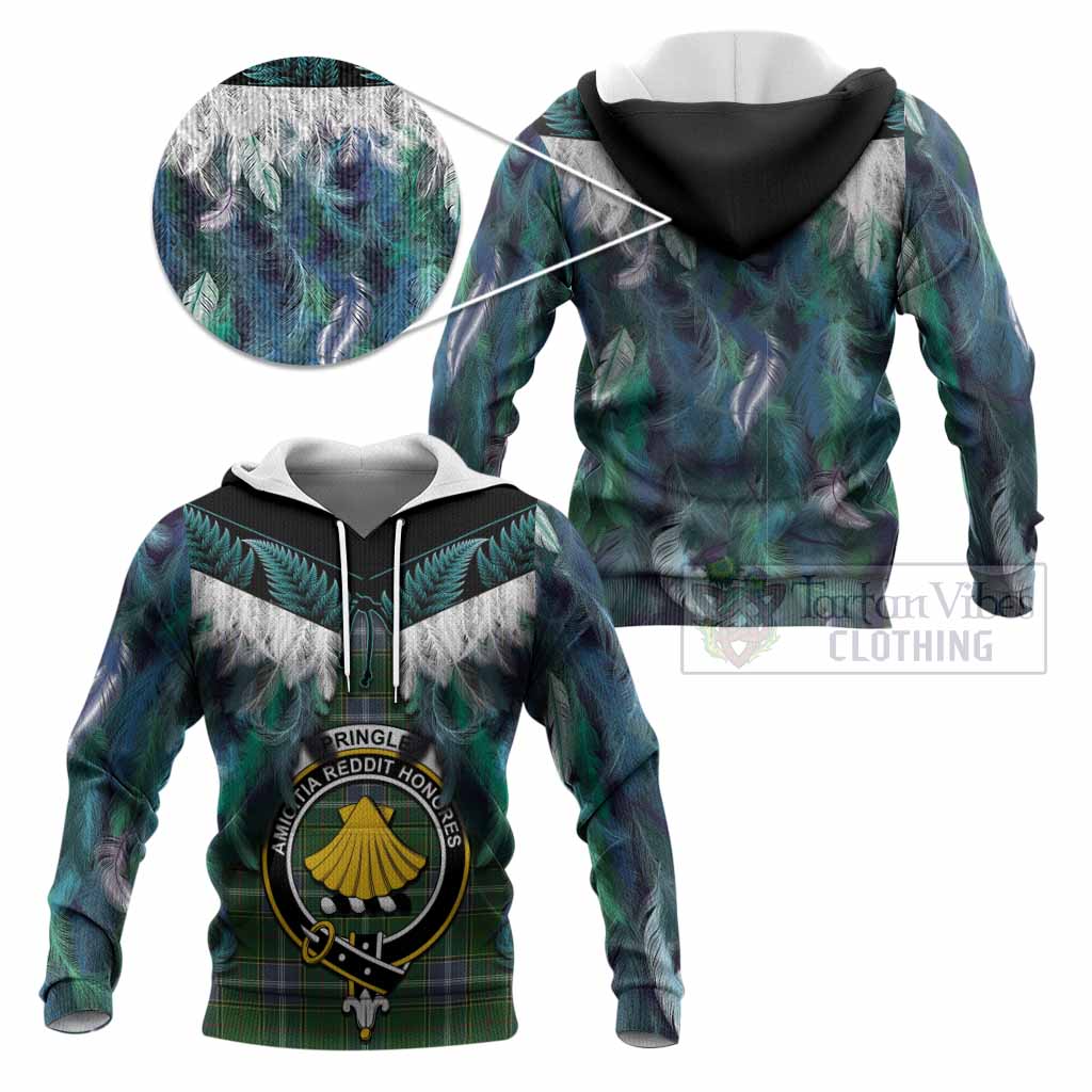 Pringle Tartan Crest Knitted Hoodie New Zealand Maori Korowai Cloak