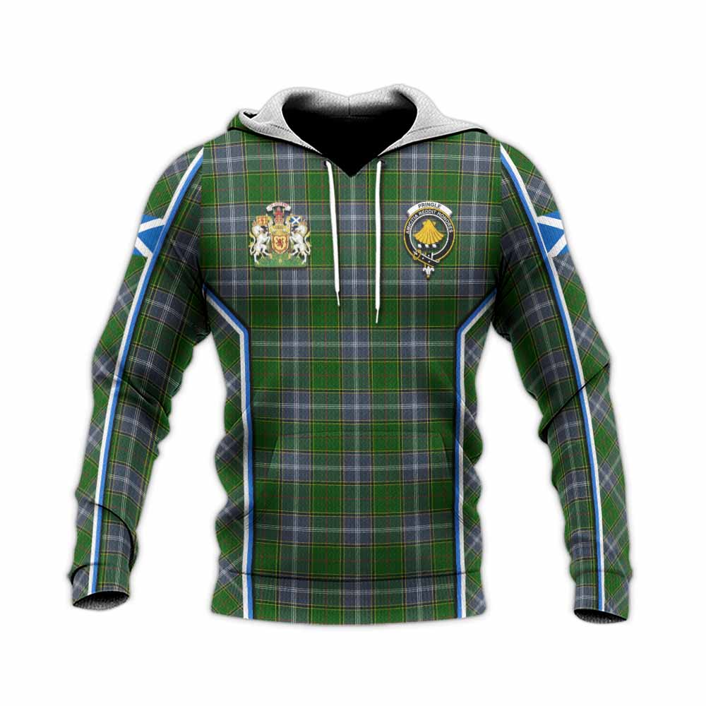 Pringle Tartan Crest Knitted Hoodie Scotland Coat of Arm Flag Style - Tartan Vibes Clothing