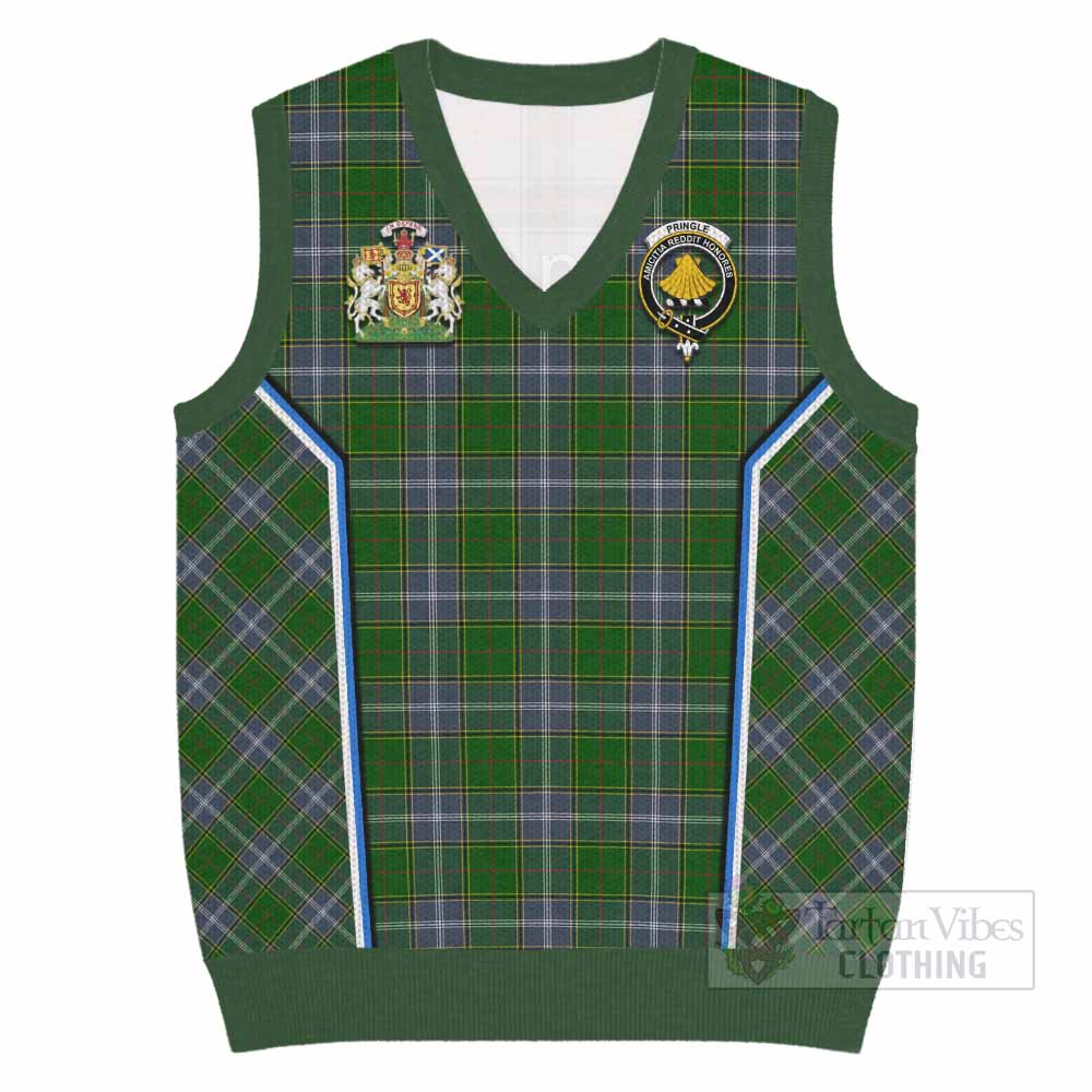 Pringle Tartan Crest Knitted V-Neck Vest Scotland Coat of Arm Flag Style - Tartan Vibes Clothing