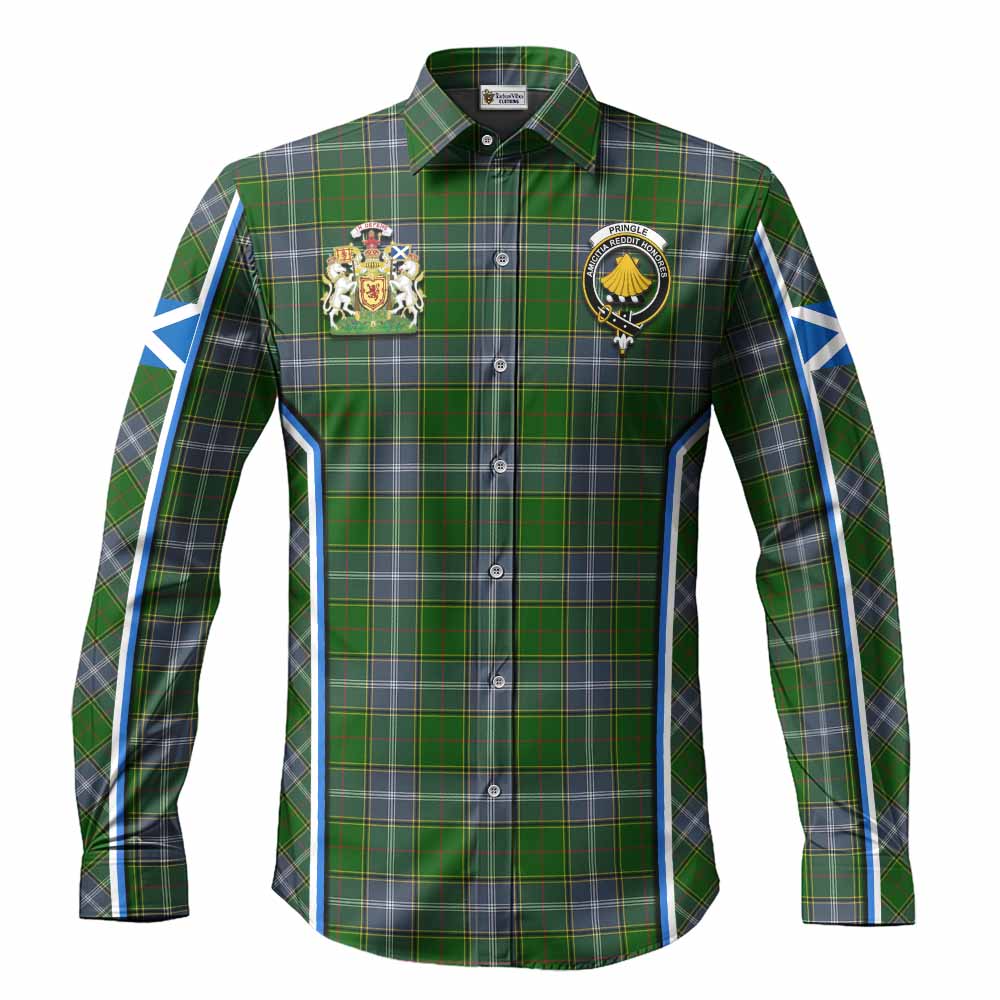 Pringle Tartan Crest Long Sleeve Button Shirts Scotland Coat of Arm Flag Style - Tartan Vibes Clothing