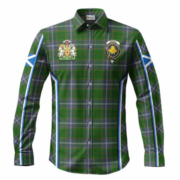 Pringle Tartan Crest Long Sleeve Button Shirts Scotland Coat of Arm Flag Style