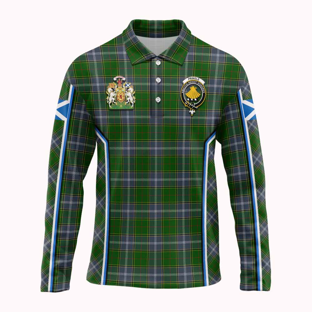 Pringle Tartan Crest Long Sleeve Polo Shirt Scotland Coat of Arm Flag Style - Tartan Vibes Clothing