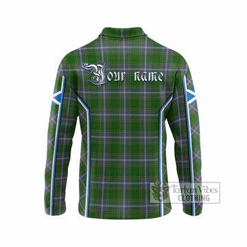 Pringle Tartan Crest Long Sleeve Polo Shirt Scotland Coat of Arm Flag Style
