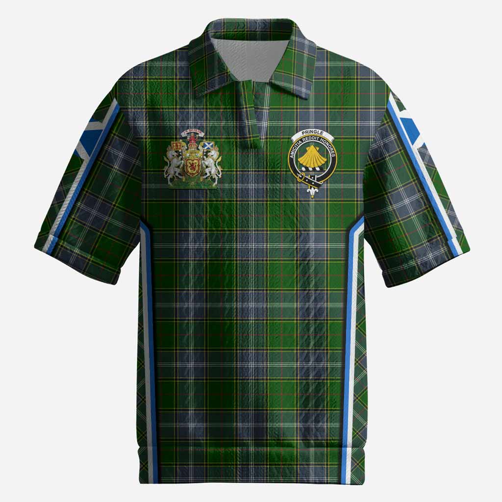 Pringle Tartan Crest Men’s Polo Sweater Top Scotland Coat of Arm Flag Style