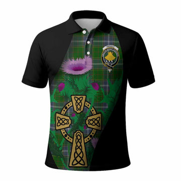 Pringle Tartan Crest Polo Shirt Celtic Cross Thistle Flowers