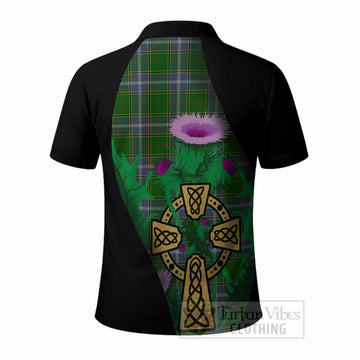 Pringle Tartan Crest Polo Shirt Celtic Cross Thistle Flowers