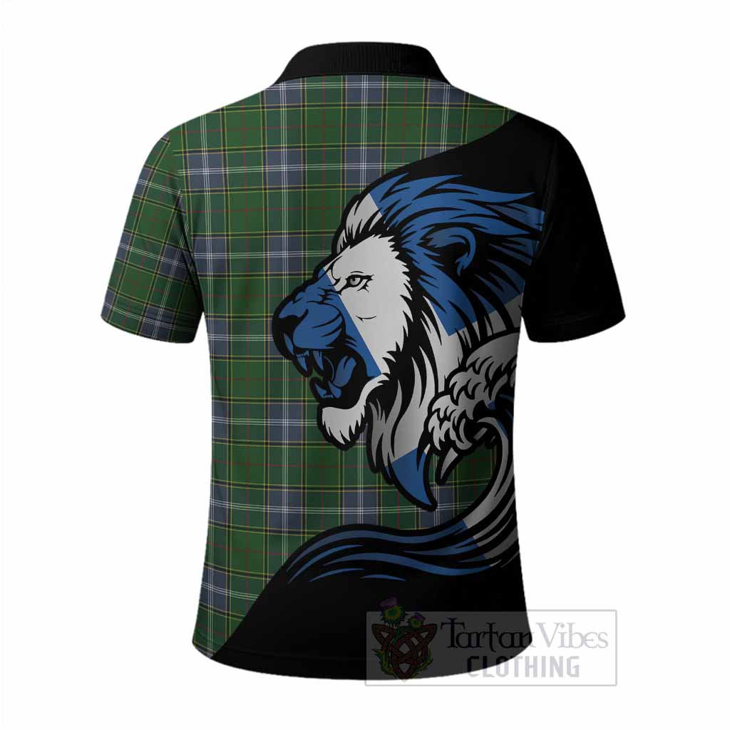Pringle Tartan Crest Polo Shirt Scottish Golden Lions Wave Flow