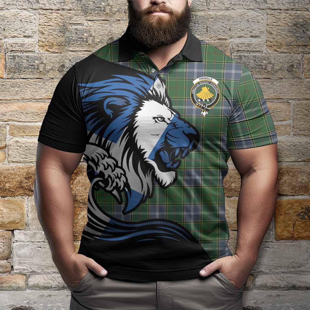 Pringle Tartan Crest Polo Shirt Scottish Golden Lions Wave Flow