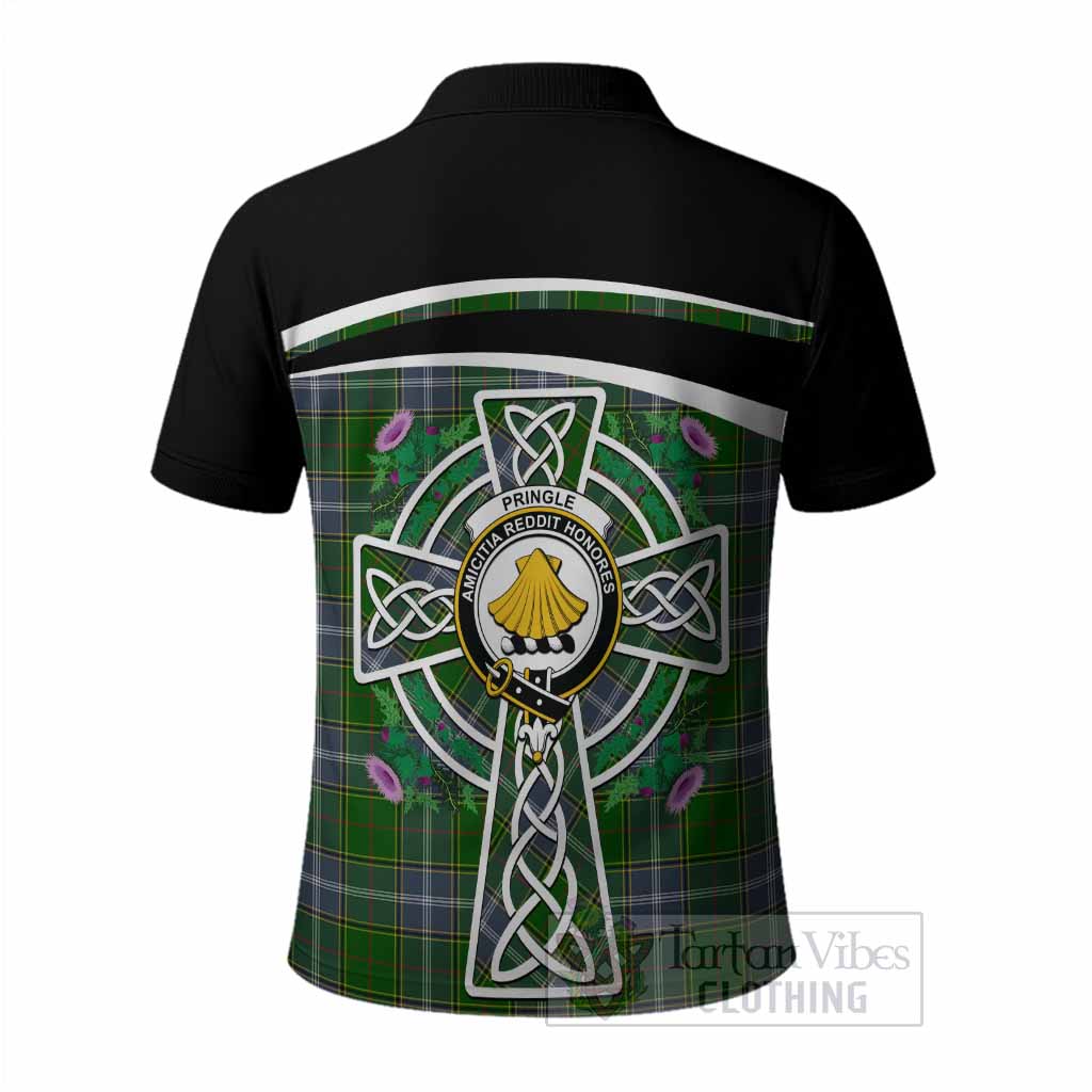 Pringle Tartan Crest Polo Shirt Scottish Thistle Celtic Cross Alba Gu Brath