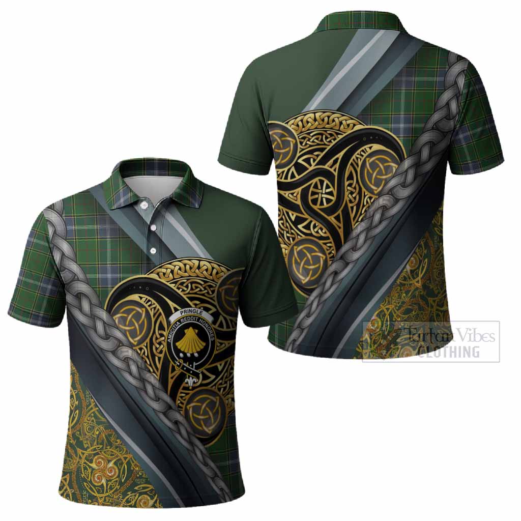 Pringle Tartan Crest Polo Shirt Scottish Triskele Celtic