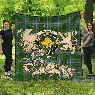 Pringle Tartan Crest Premium Quilt with Scottish Iconic Symbols 
