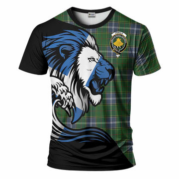 Pringle Tartan Crest T-Shirt Scottish Golden Lions Wave Flow