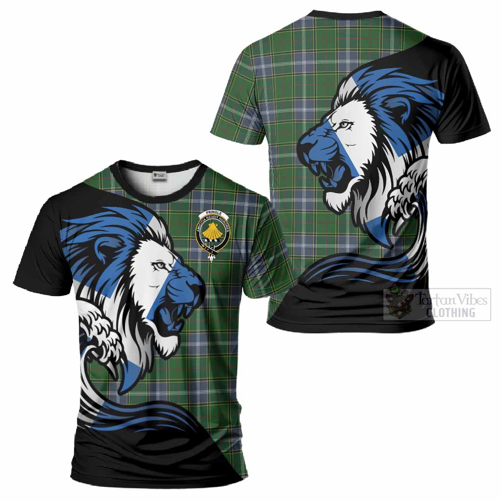 Pringle Tartan Crest T-Shirt Scottish Golden Lions Wave Flow