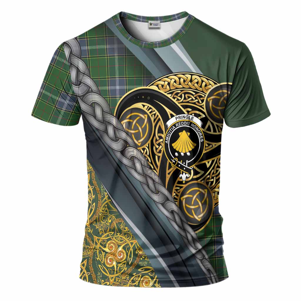 Pringle Tartan Crest T-Shirt Scottish Triskele Celtic