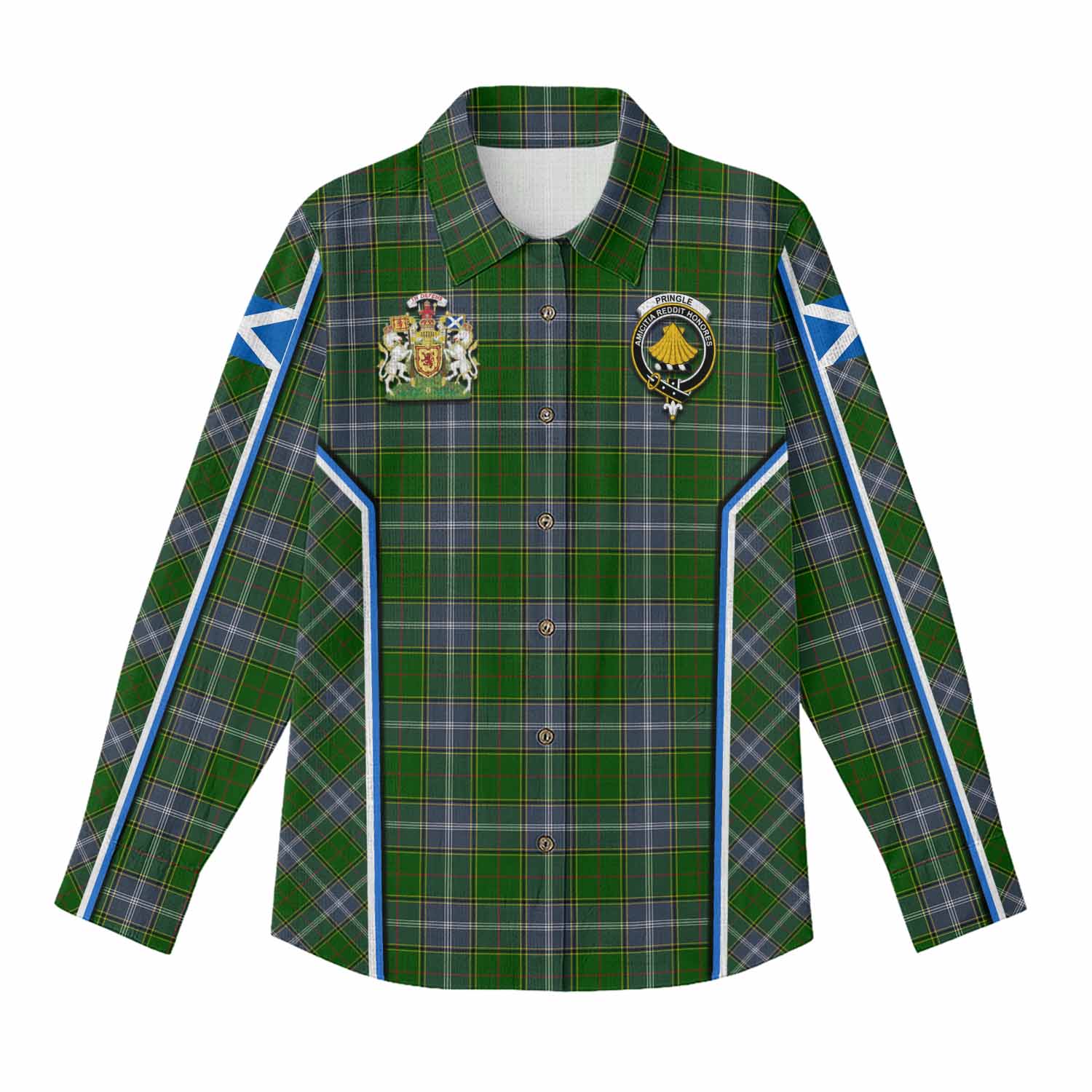 Pringle Tartan Crest Women Casual Shirt Scotland Coat of Arm Flag Style - Tartan Vibes Clothing