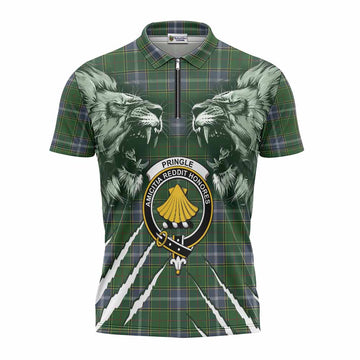 Pringle Tartan Crest Zipper Polo Shirt Ferocious Lion Style