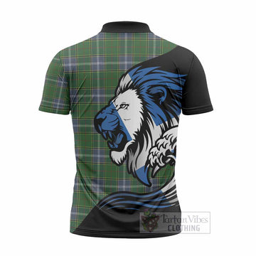 Pringle Tartan Crest Zipper Polo Shirt Scottish Golden Lions Wave Flow
