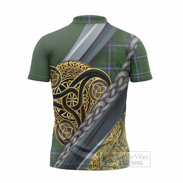 Pringle Tartan Crest Zipper Polo Shirt Scottish Triskele Celtic
