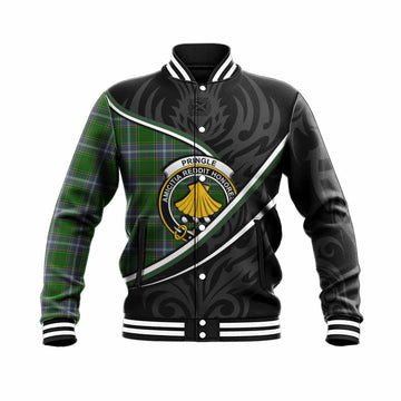 Pringle Tartan Family Crest Baseball Jacket Celtic Scottish Thistle Floral