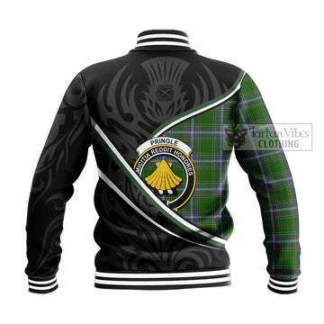 Pringle Tartan Family Crest Baseball Jacket Celtic Scottish Thistle Floral