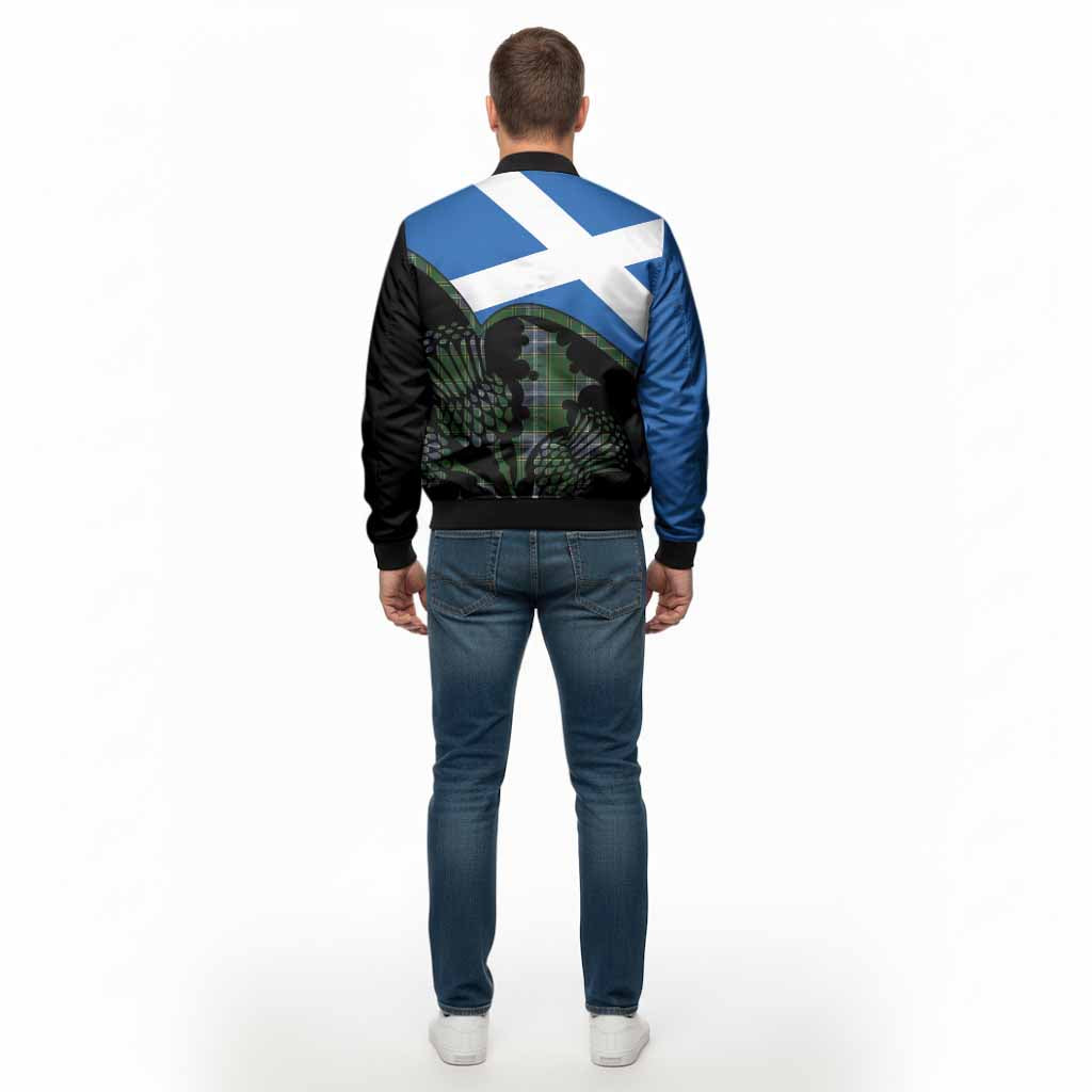 Pringle Tartan Family Crest Bomber Jacket Scotland Thistle Floral Flag Style