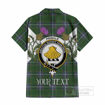 Pringle Tartan Family Crest Cotton Hawaiian Shirt Scottish Burns Night Thistle Floral