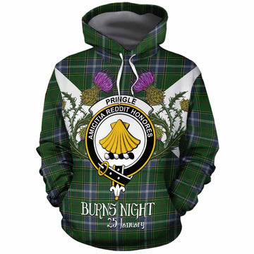 Pringle Tartan Family Crest Cotton Hoodie Scottish Burns Night Thistle Floral