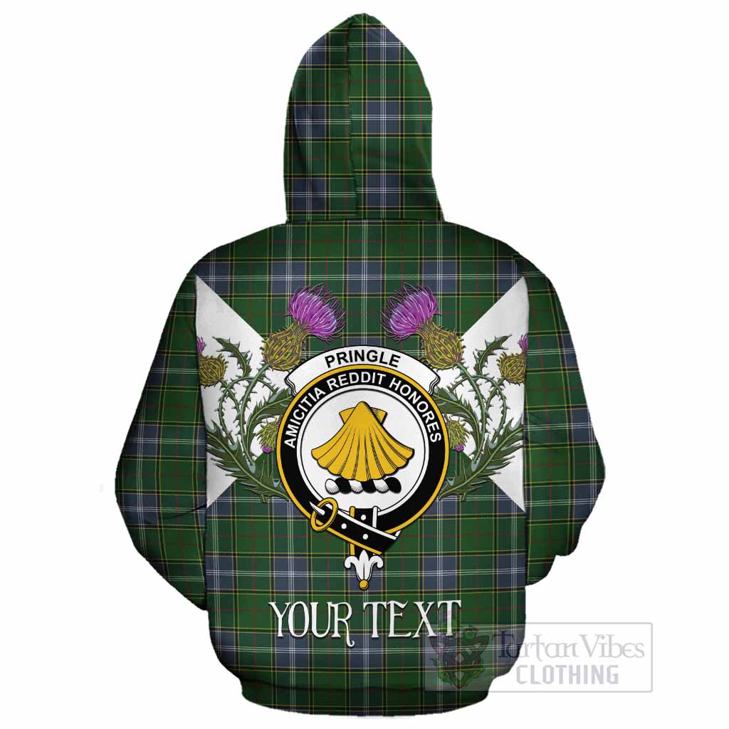 Pringle Tartan Family Crest Cotton Hoodie Scottish Burns Night Thistle Floral