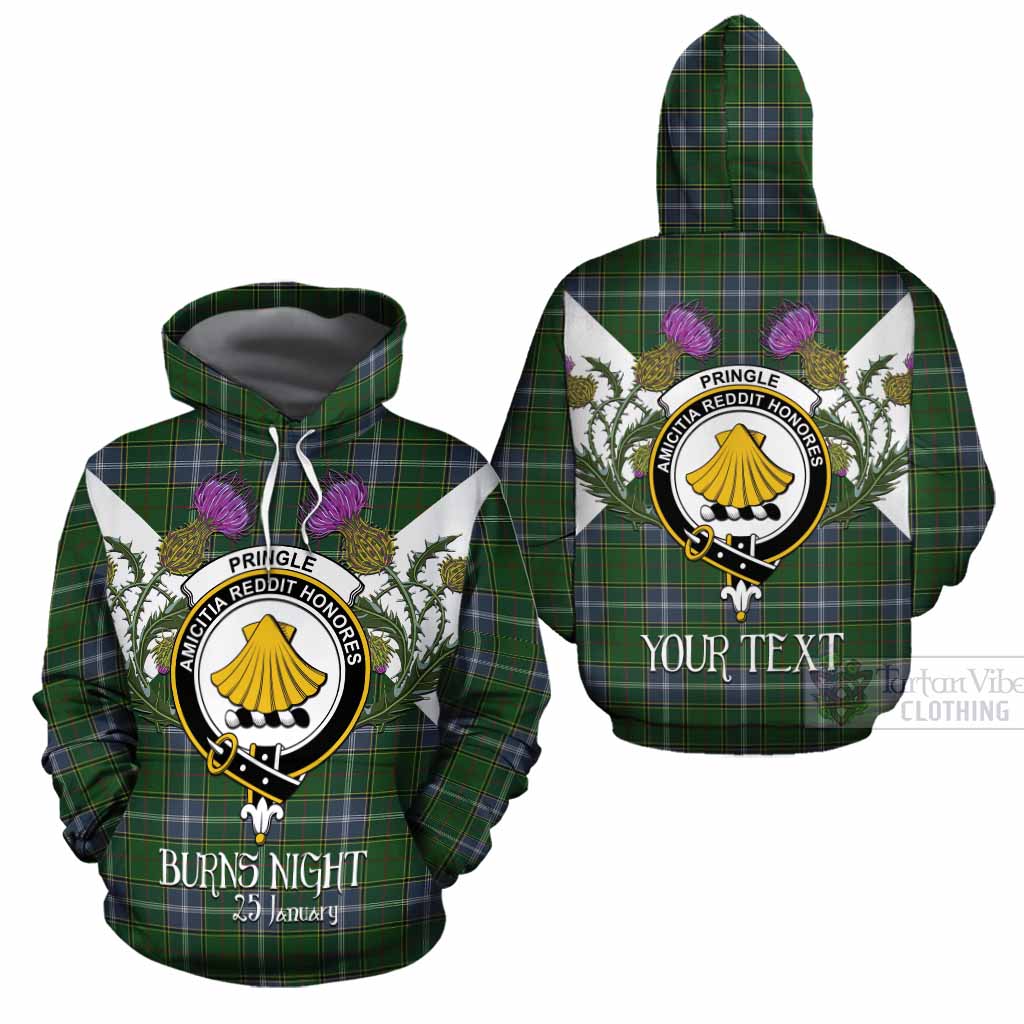 Pringle Tartan Family Crest Cotton Hoodie Scottish Burns Night Thistle Floral