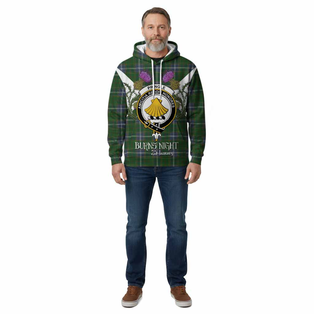 Pringle Tartan Family Crest Cotton Hoodie Scottish Burns Night Thistle Floral