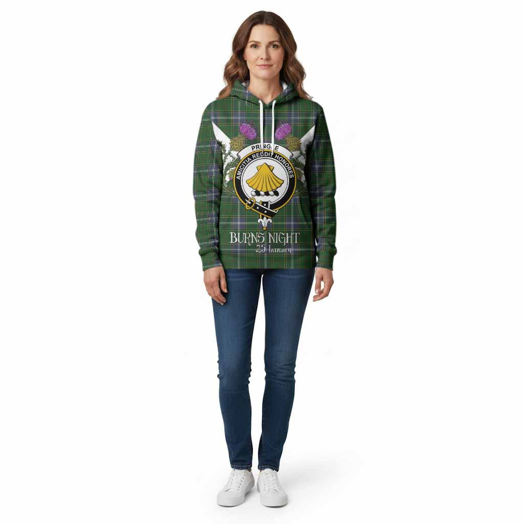 Pringle Tartan Family Crest Cotton Hoodie Scottish Burns Night Thistle Floral
