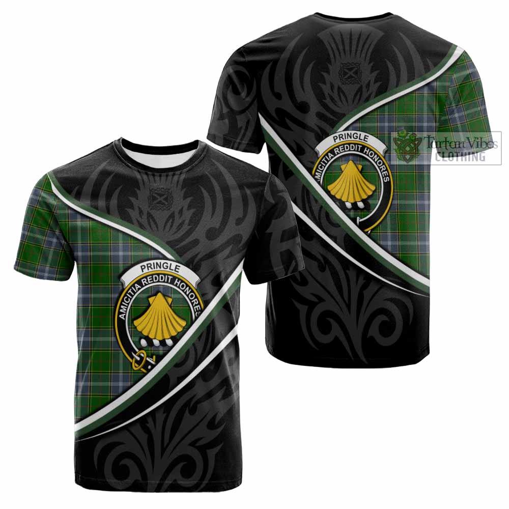 Pringle Tartan Family Crest Cotton T-shirt Celtic Scottish Thistle Floral - Tartan Vibes Clothing