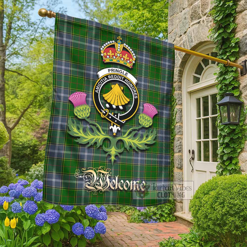 Pringle Tartan Family Crest Garden Flag Royal Thistle Welcome Style - Tartan Vibes Clothing