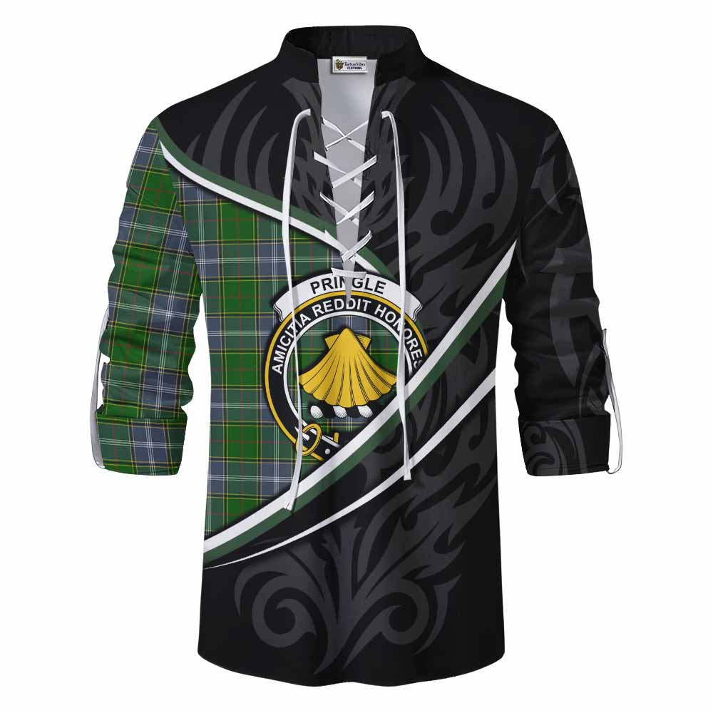 Pringle Tartan Family Crest Ghillie Kilt Shirt Celtic Scottish Thistle Floral - Tartan Vibes Clothing