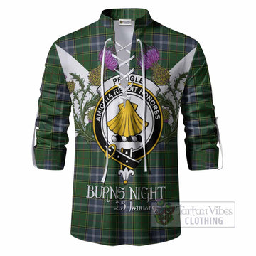 Pringle Tartan Family Crest Ghillie Shirt Scottish Burns Night Thistle Floral