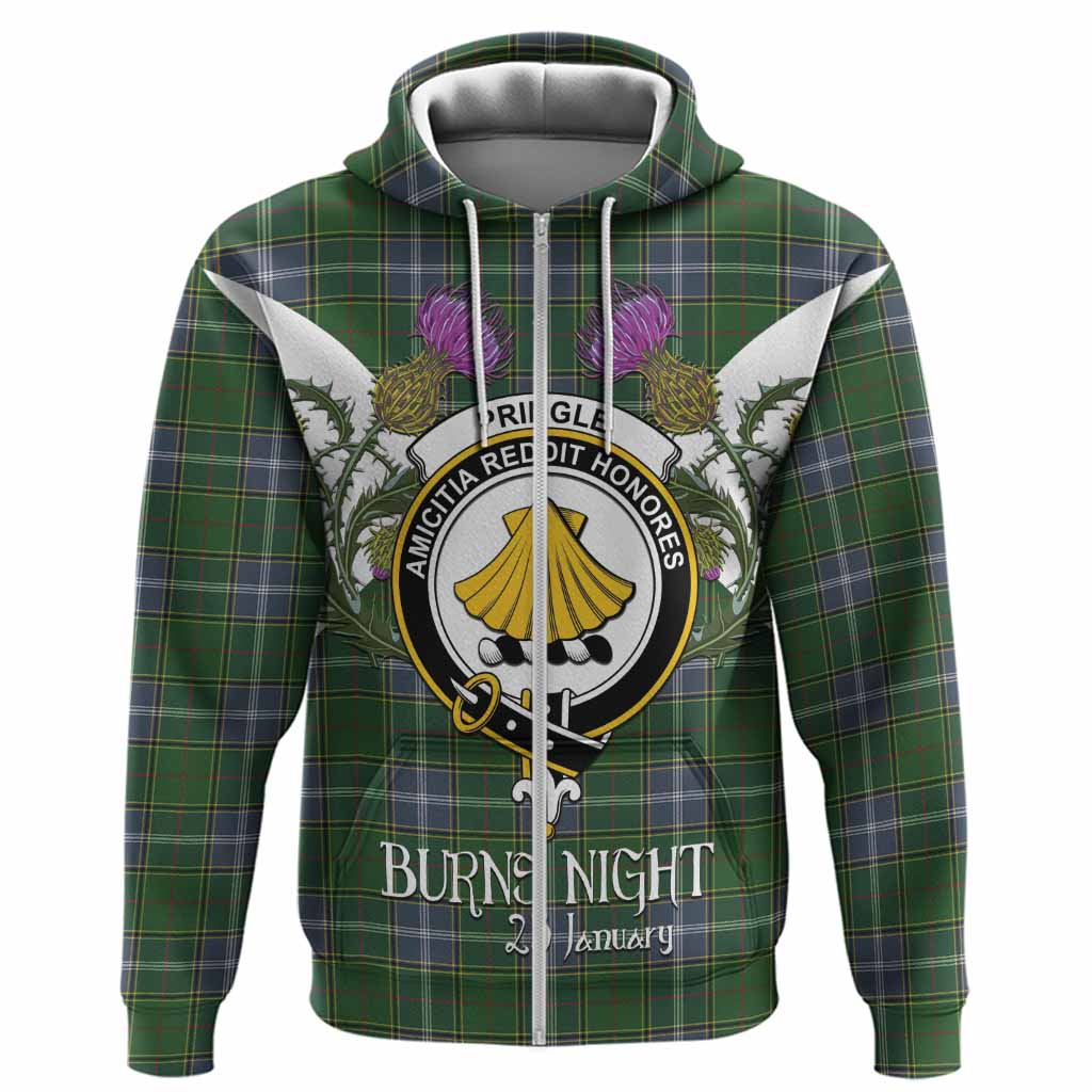 Pringle Tartan Family Crest Hoodie Scottish Burns Night Thistle Floral