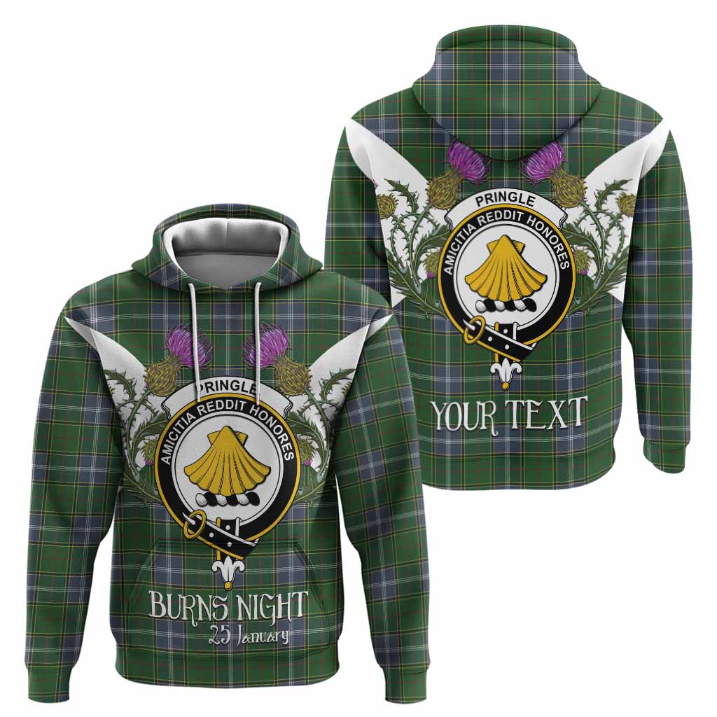 Pringle Tartan Family Crest Hoodie Scottish Burns Night Thistle Floral