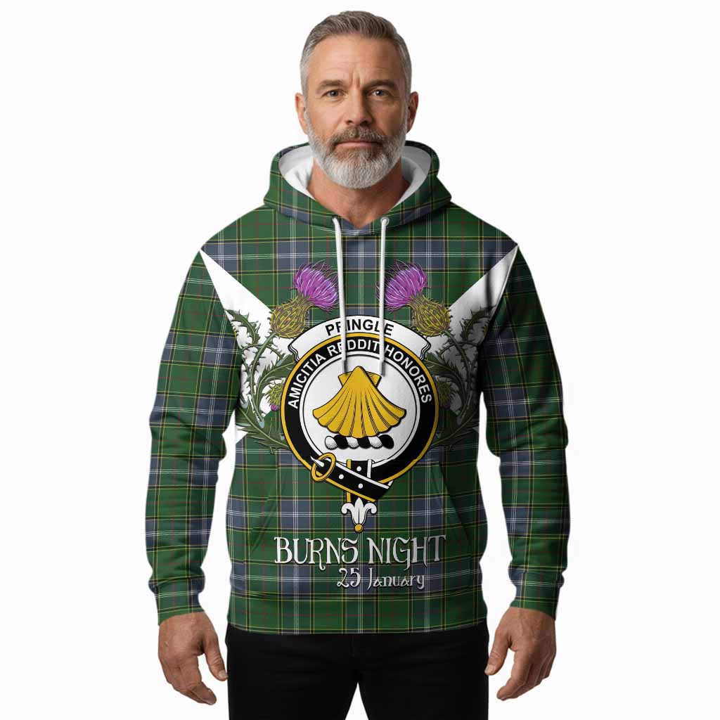 Pringle Tartan Family Crest Hoodie Scottish Burns Night Thistle Floral
