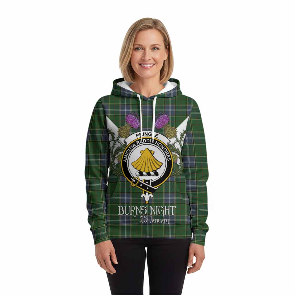 Pringle Tartan Family Crest Hoodie Scottish Burns Night Thistle Floral