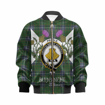 Pringle Tartan Family Crest Kid Bomber Jacket Scottish Burns Night Thistle Floral