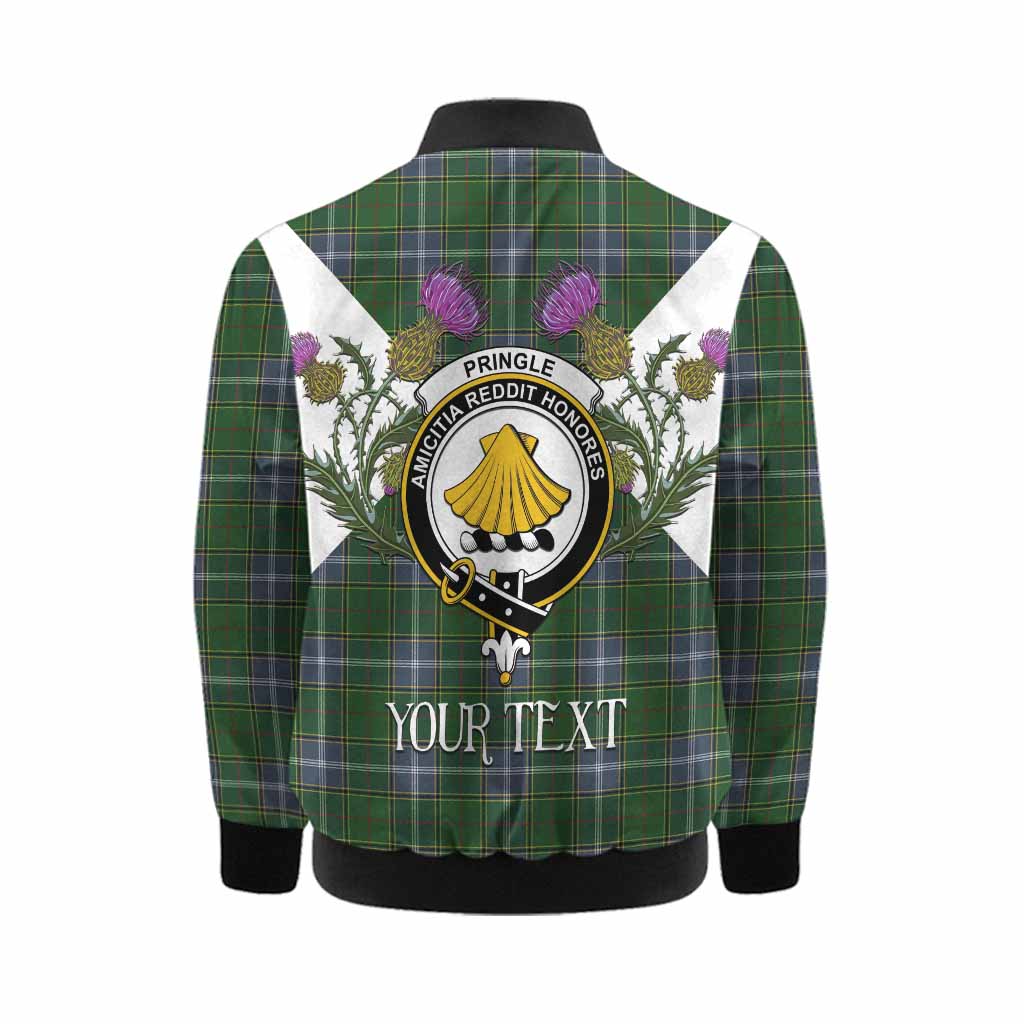Pringle Tartan Family Crest Kid Bomber Jacket Scottish Burns Night Thistle Floral
