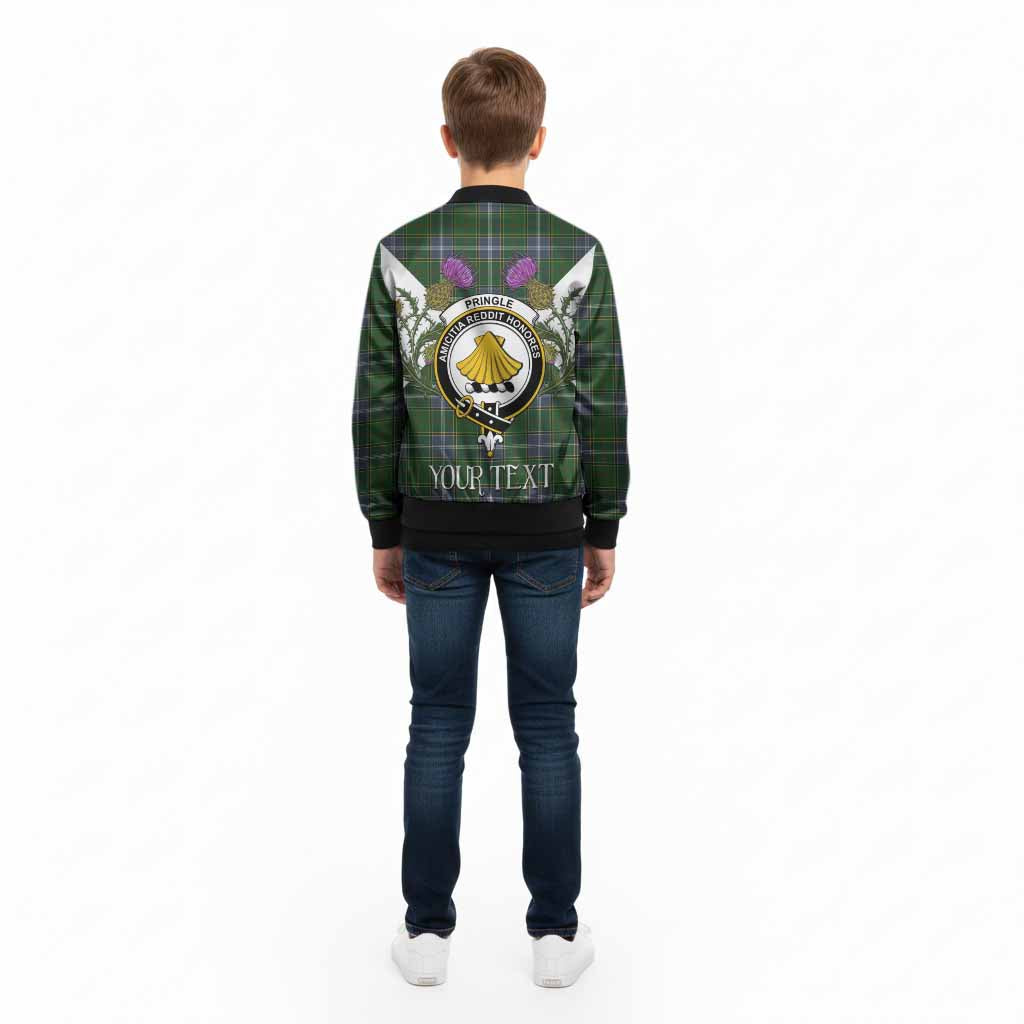 Pringle Tartan Family Crest Kid Bomber Jacket Scottish Burns Night Thistle Floral