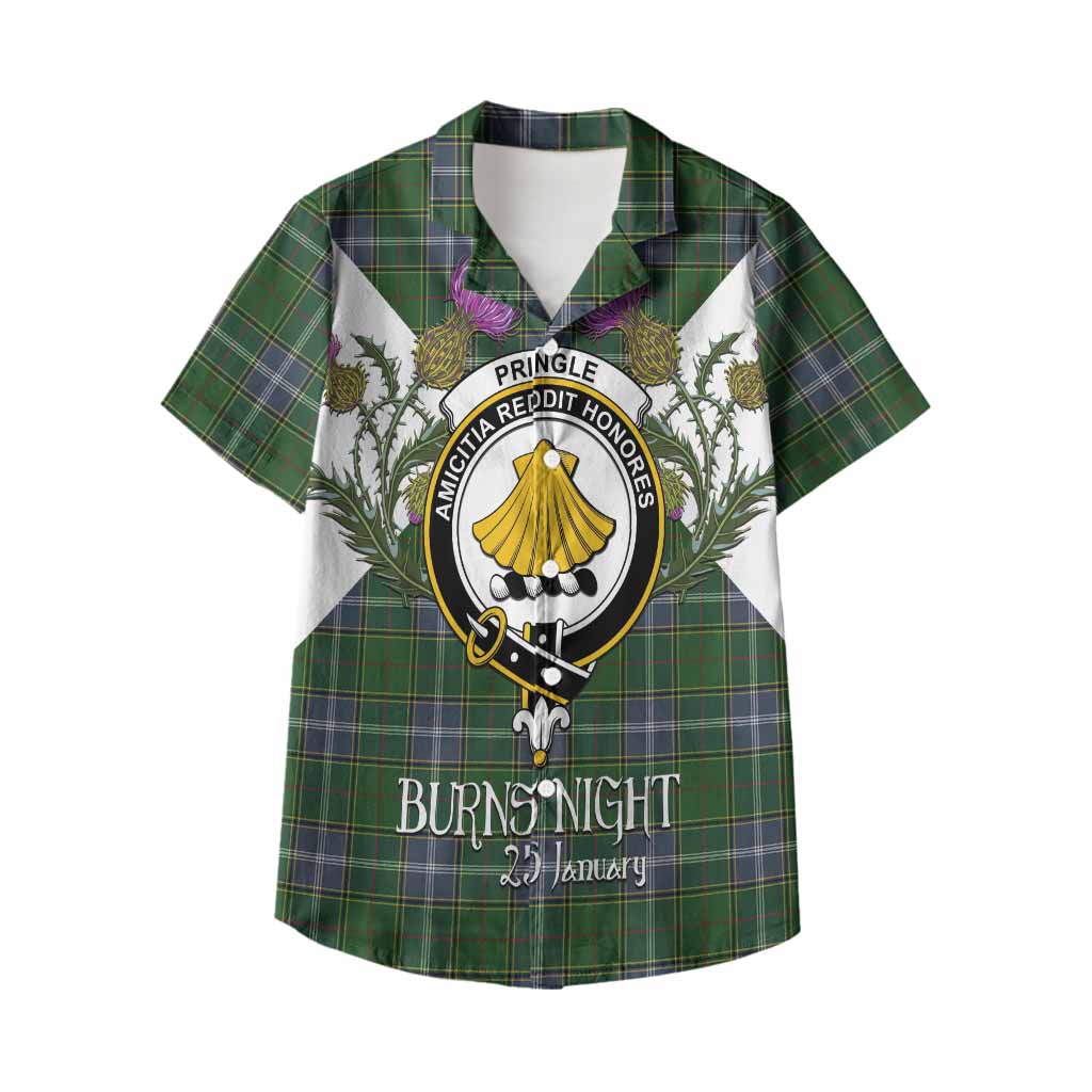 Pringle Tartan Family Crest Kid Hawaiian Shirt Scottish Burns Night Thistle Floral
