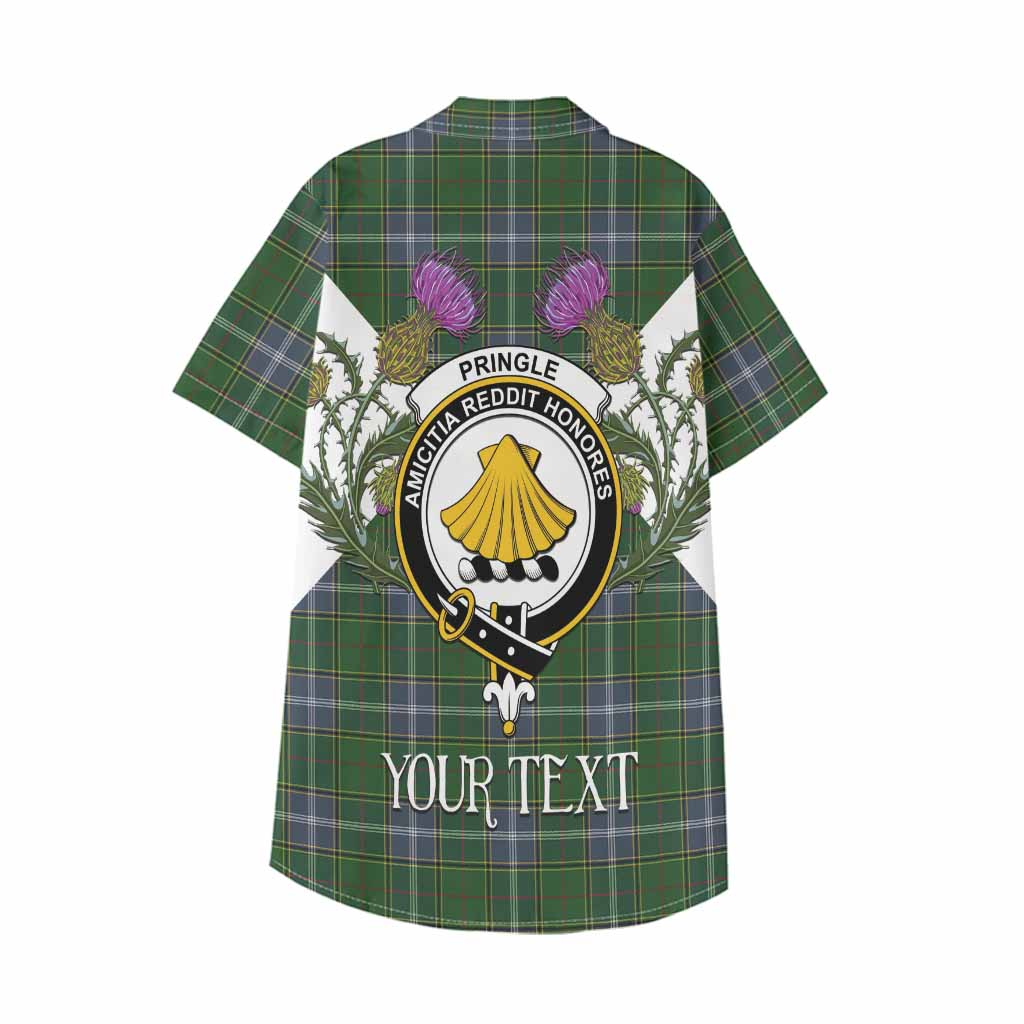Pringle Tartan Family Crest Kid Hawaiian Shirt Scottish Burns Night Thistle Floral