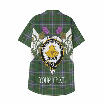 Pringle Tartan Family Crest Kid Hawaiian Shirt Scottish Burns Night Thistle Floral