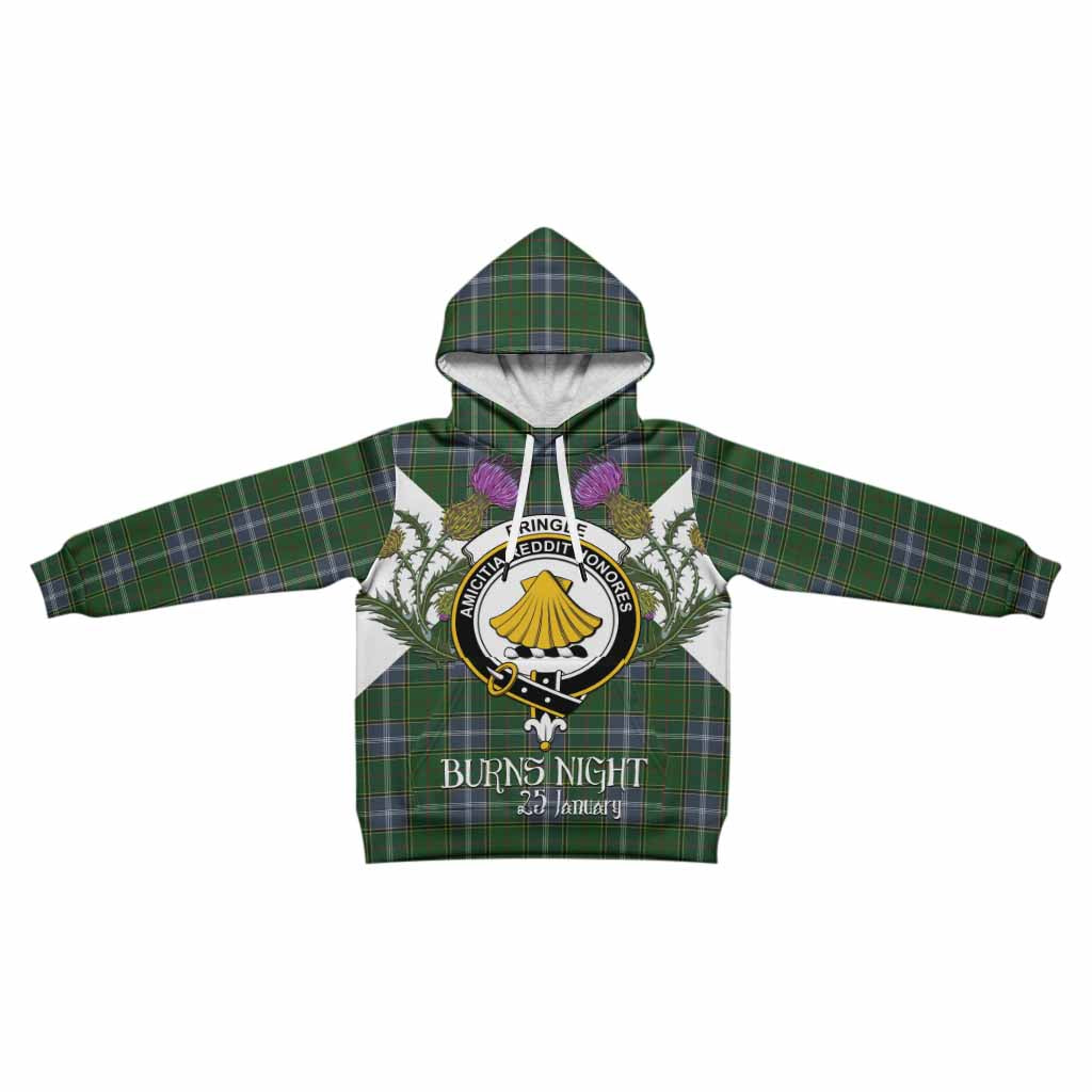 Pringle Tartan Family Crest Kid Hoodie Scottish Burns Night Thistle Floral