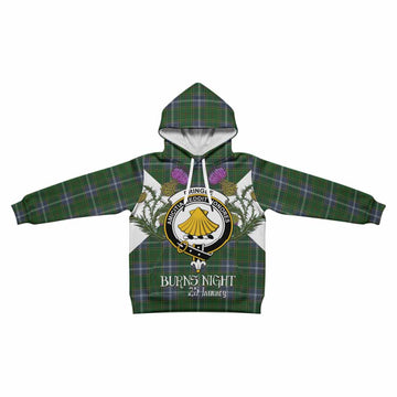 Pringle Tartan Family Crest Kid Hoodie Scottish Burns Night Thistle Floral