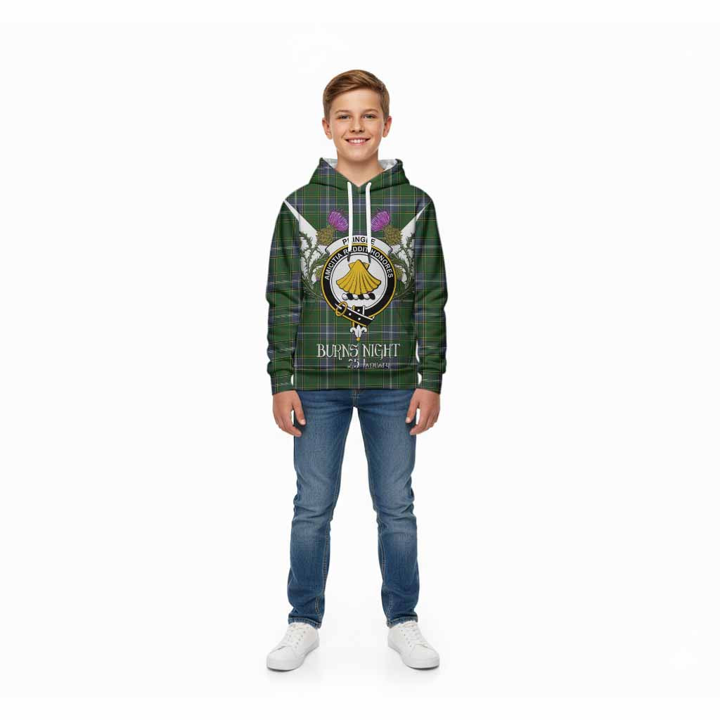 Pringle Tartan Family Crest Kid Hoodie Scottish Burns Night Thistle Floral