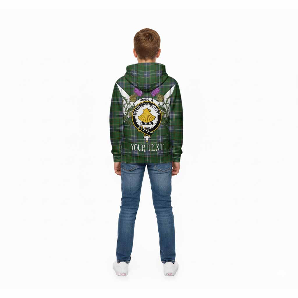 Pringle Tartan Family Crest Kid Hoodie Scottish Burns Night Thistle Floral
