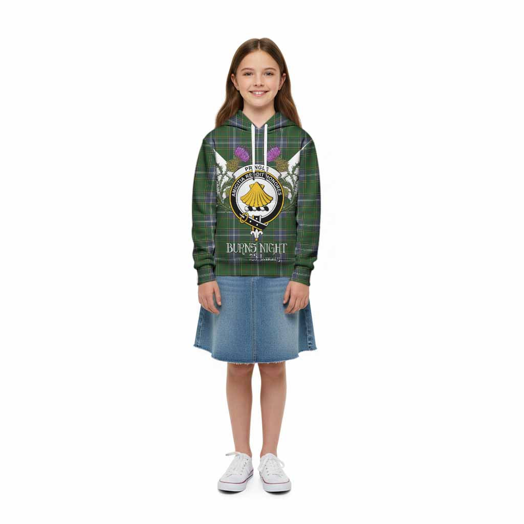 Pringle Tartan Family Crest Kid Hoodie Scottish Burns Night Thistle Floral